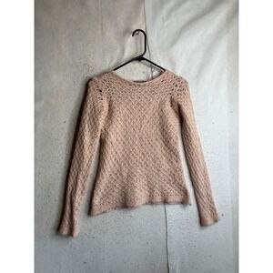 Elsamanda Italy Mohair Wool Blend Pointelle Knit Sweater Pink Small 6735
